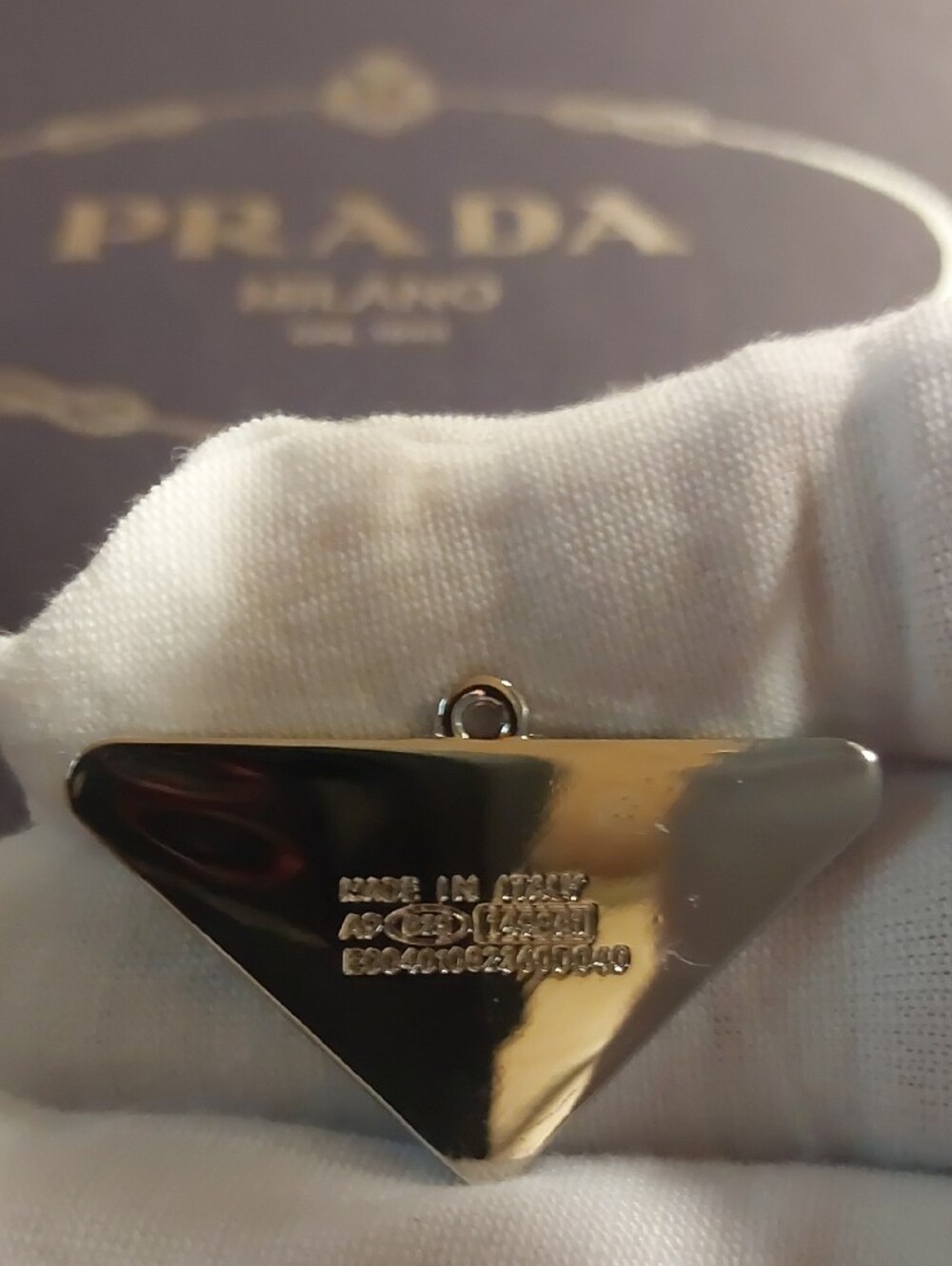 Prada Triangle Logo Charm Pendant in Aqua with Silver Trim - Picture 2 of 2